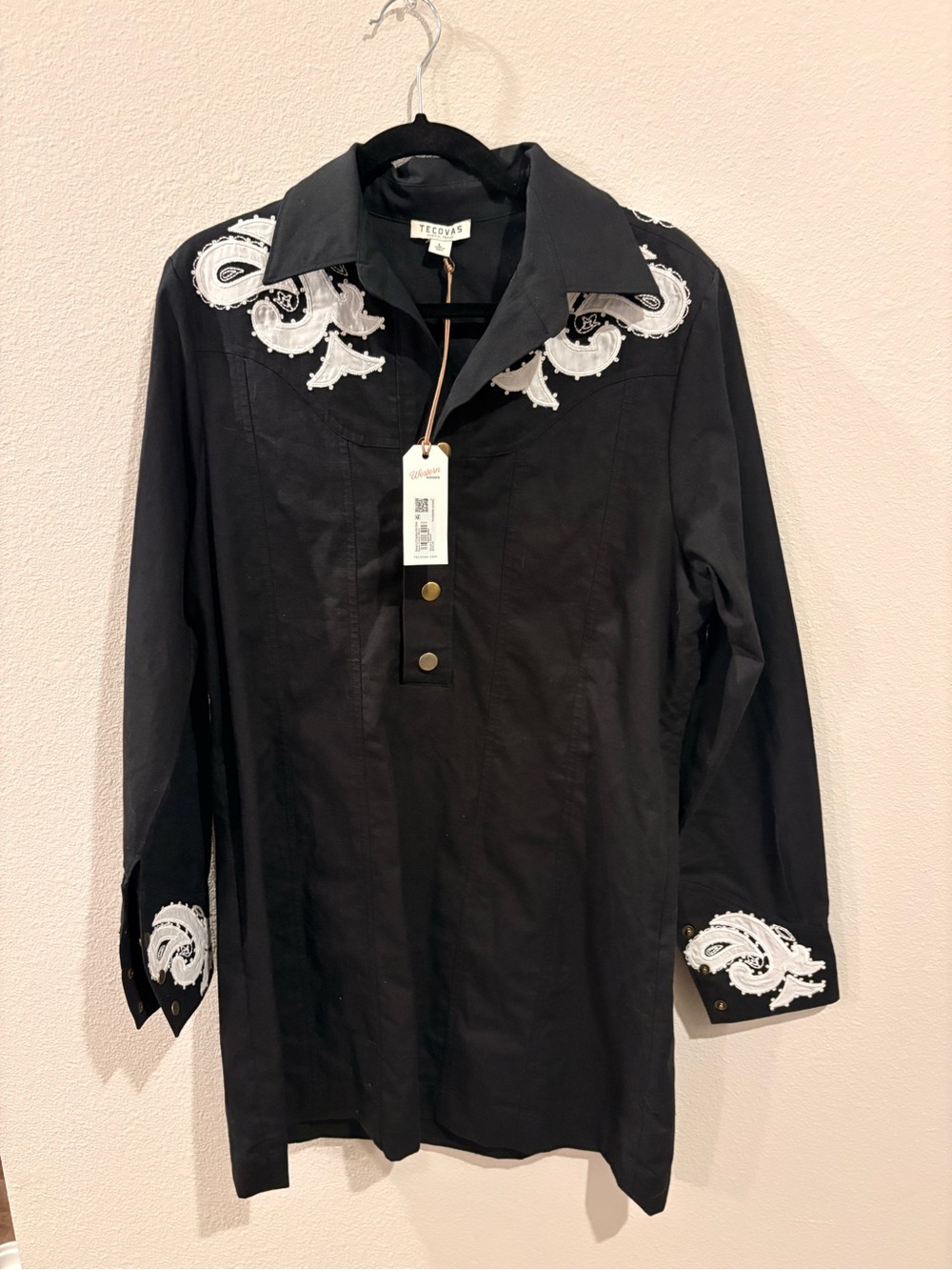 Tecovas western appliqué black mini dress